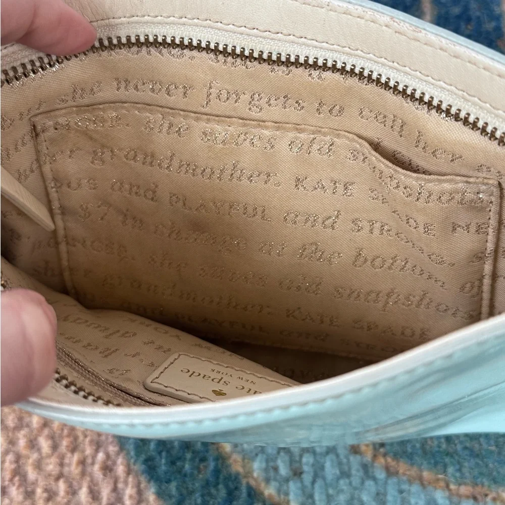 Kate Spade Light Blue Patent Leather Crossbody Bag Zippered Robin’s Egg Mint